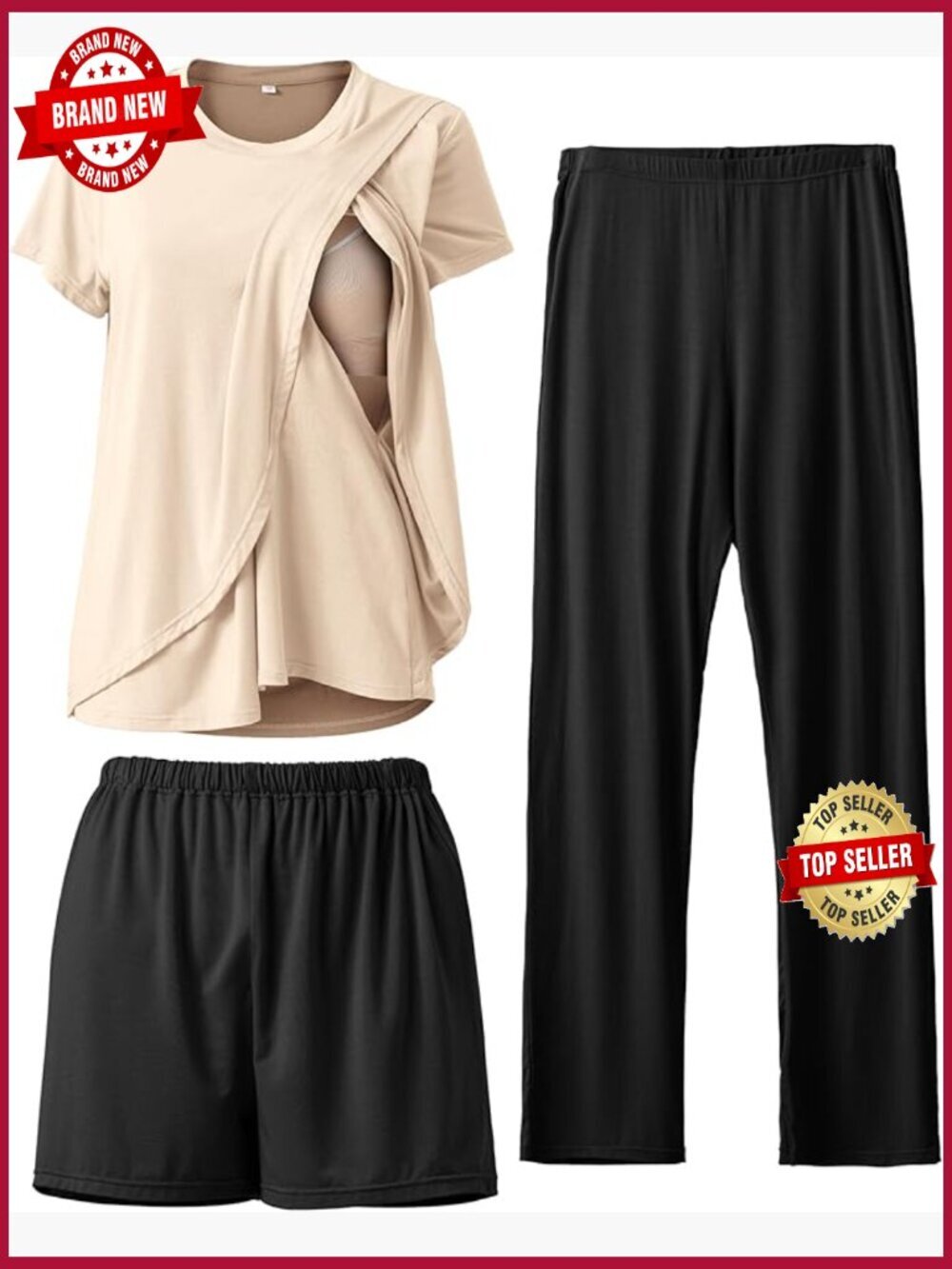 3 Piece Postpartum Nursing Pajamas Set Maternity Breastfeeding Sleepwear